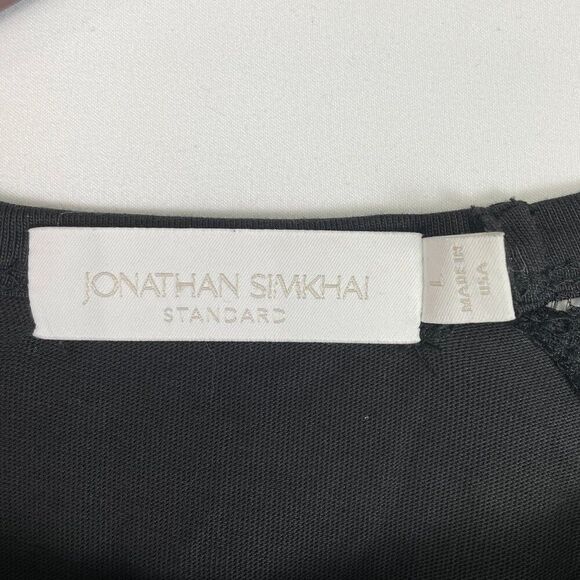 Jonathan Simkhai Long Sleeve Crew Neck Lace Side Cinched Cotton Top Black L - Picture 7 of 8